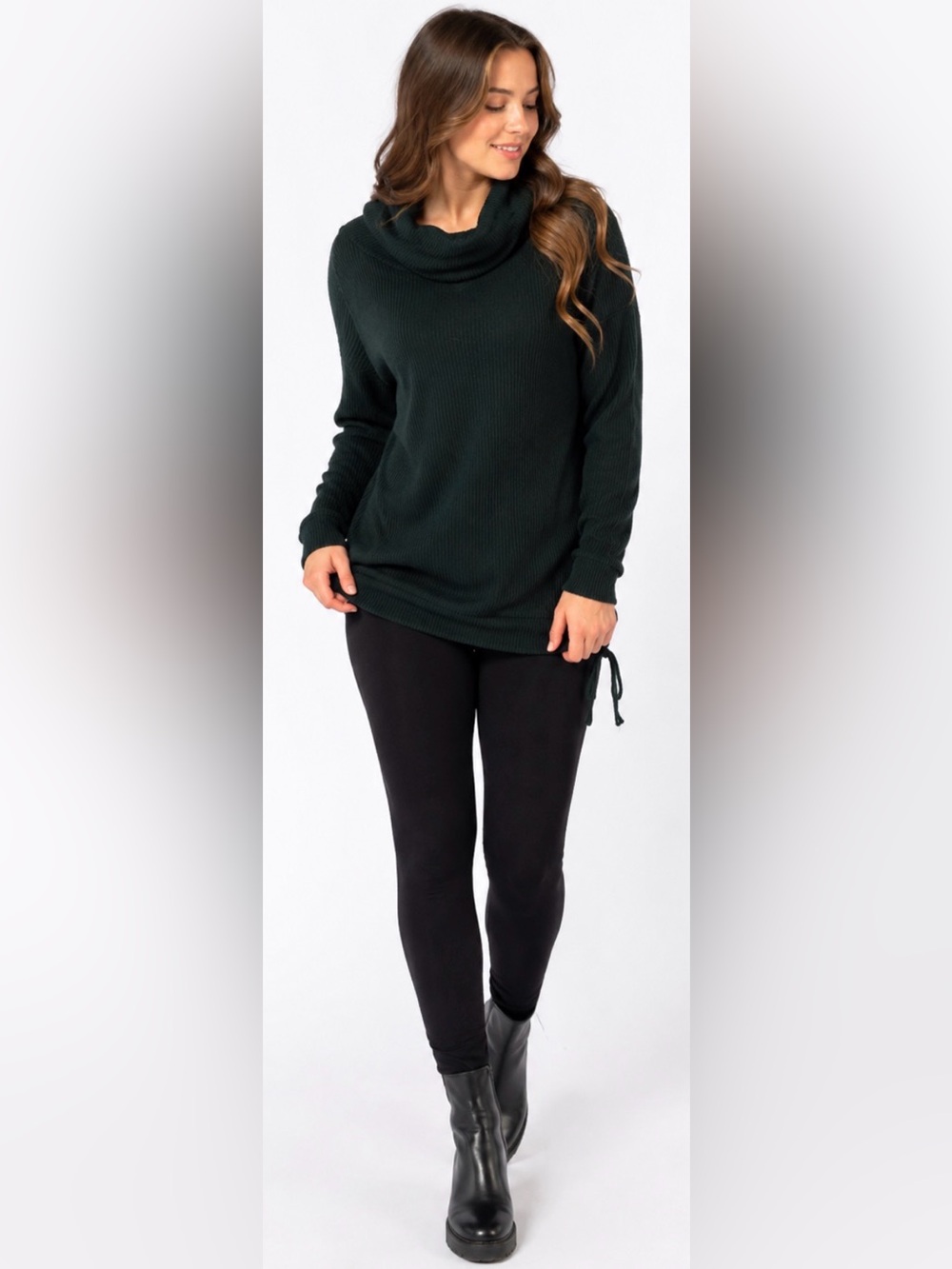 St. John’s Bay Women’s Cowl Neck Ribbed Sweater in Teal Sz M